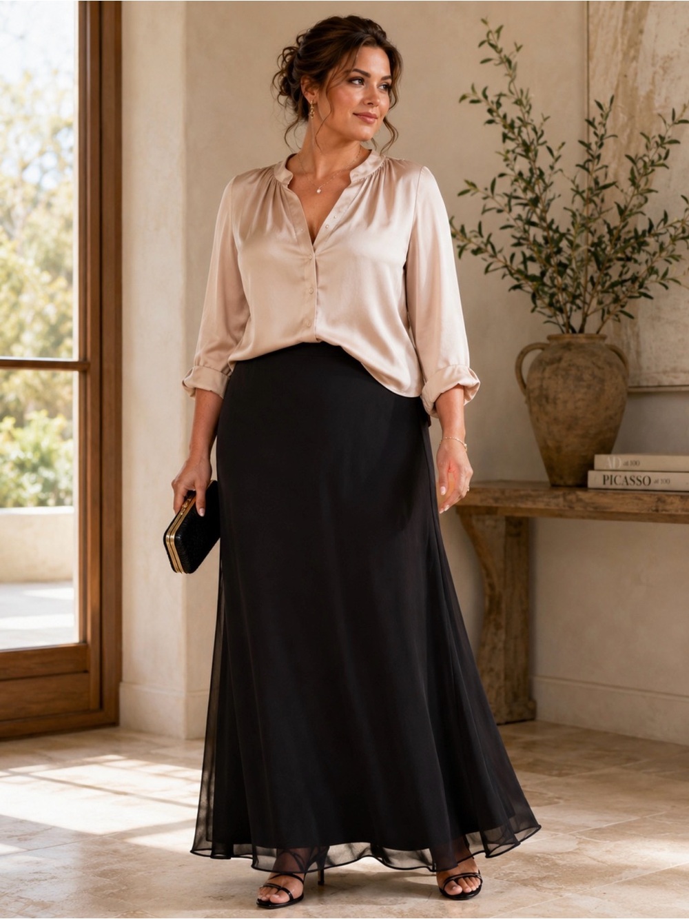 Alex Evenings 1X Black Chiffon Maxi Skirt NWT Plus Size Formal A Line